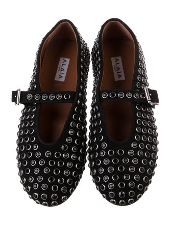 Alaïa Suede Crystal Embellishments Ballet Flats
