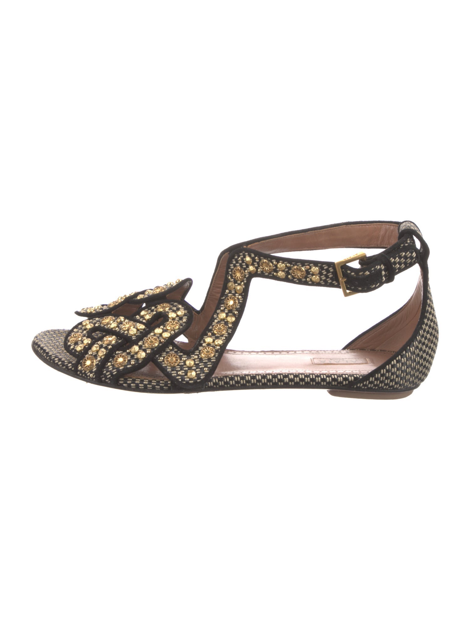 Alaïa Animal Print Studded Accents T-Strap Sandals