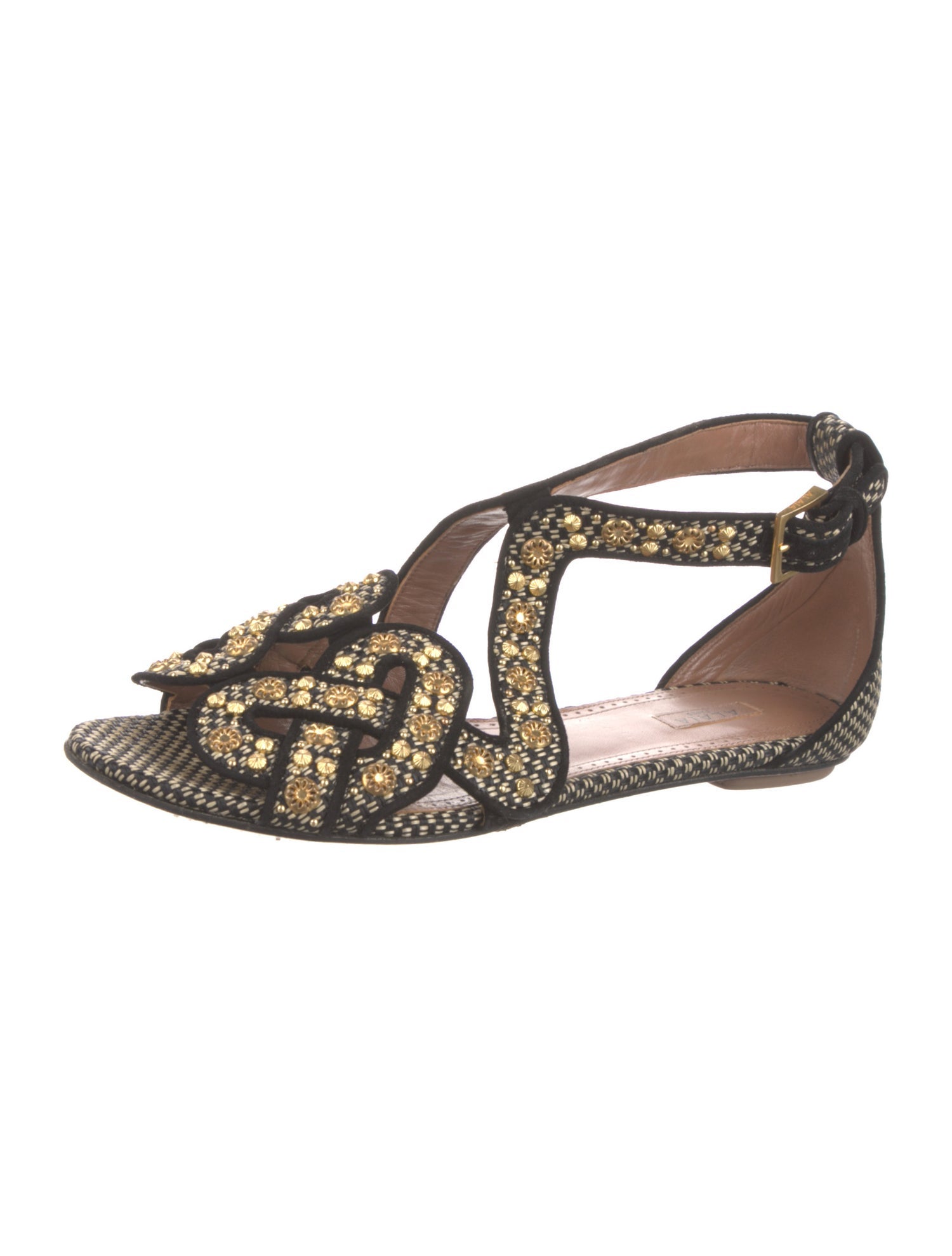 Alaïa Animal Print Studded Accents T-Strap Sandals