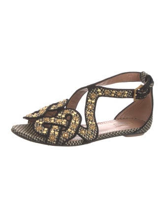 Alaïa Animal Print Studded Accents T-Strap Sandals