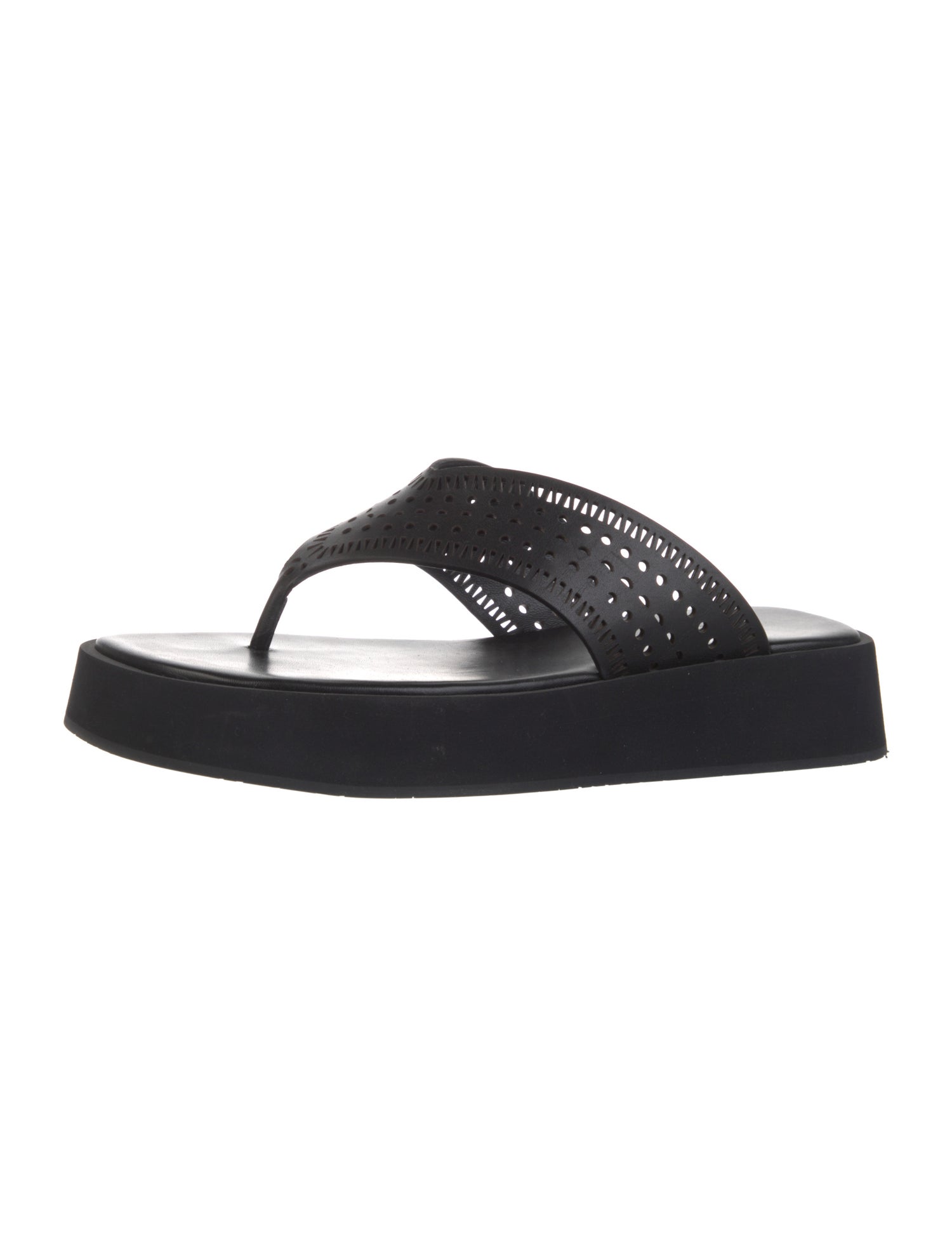 Alaïa Leather Lasercut Accents Flip Flops