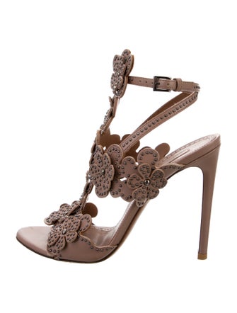 Alaïa Leather Studded Accents T-Strap Sandals