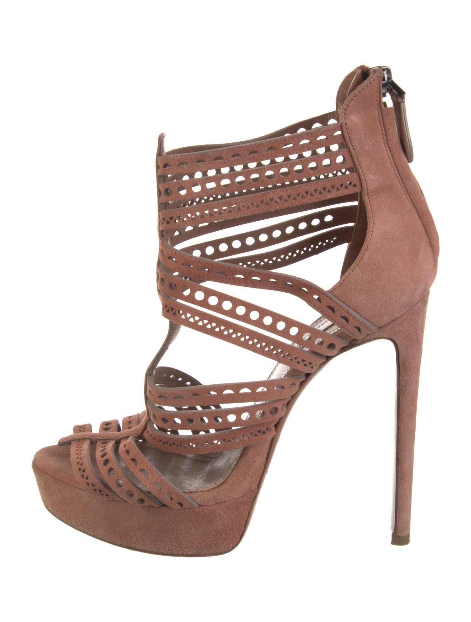 Alaïa Suede Lasercut Accents T-Strap Pumps