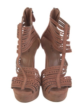 Alaïa Suede Lasercut Accents T-Strap Pumps
