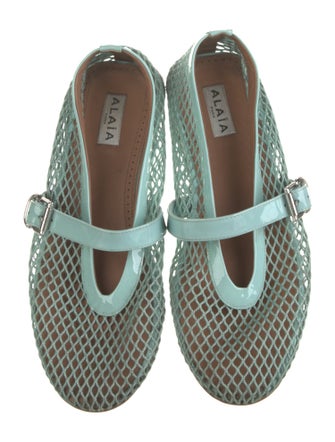 Alaïa Mesh Leather Trim Embellishment Mary Jane Flats