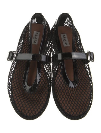 Alaïa Mesh Leather Trim Embellishment Mary Jane Flats