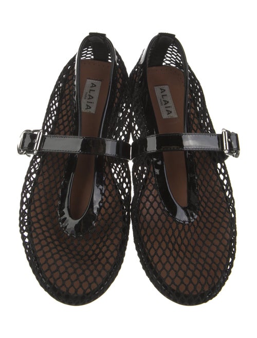 Alaïa Mesh Leather Trim Embellishment Mary Jane Flats