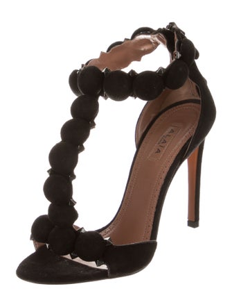 Alaïa Spike Accents Suede T-Strap Sandals