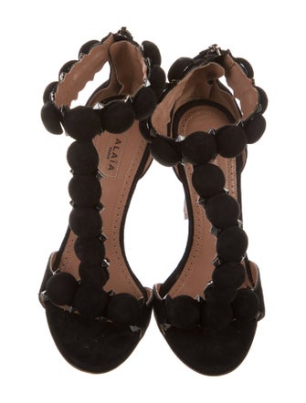Alaïa Spike Accents Suede T-Strap Sandals