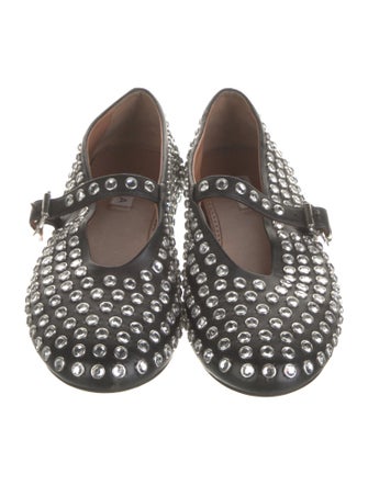 Alaïa Leather Crystal Embellishments Mary Jane Flats