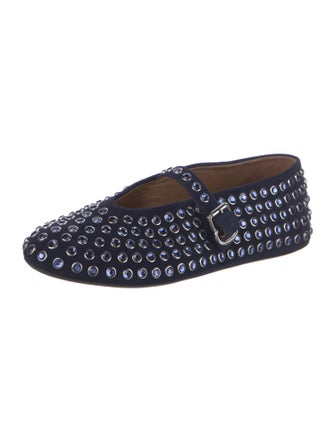 Alaïa Leather Crystal Embellishments Mary Jane Flats