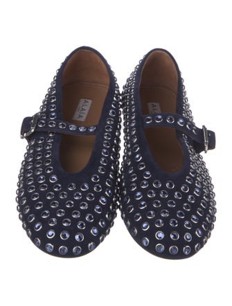 Alaïa Leather Crystal Embellishments Mary Jane Flats