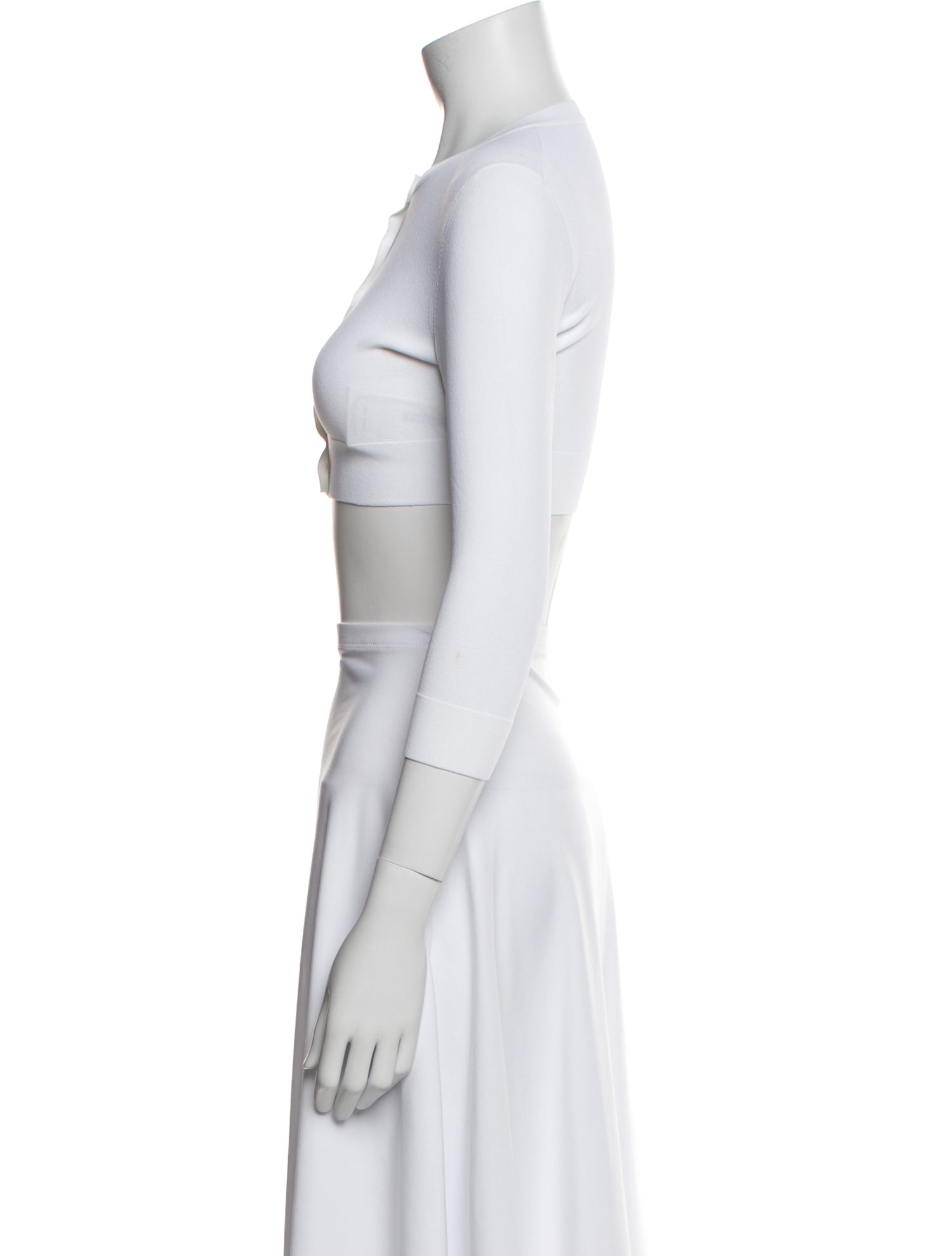 Alaïa Crew Neck Three-Quarter Sleeve Crop Top