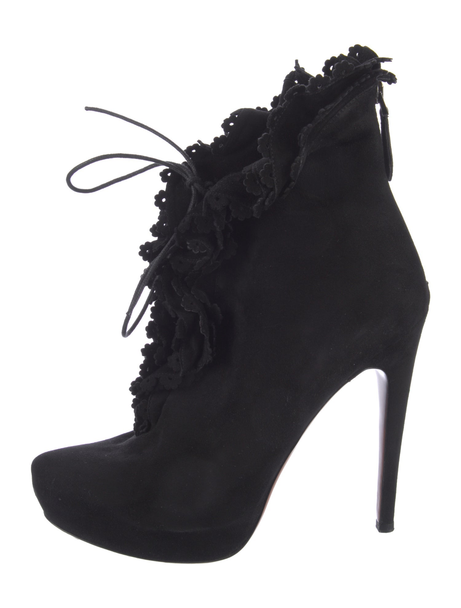 Alaïa Suede Ruffle Embellishment Lace-Up Boots