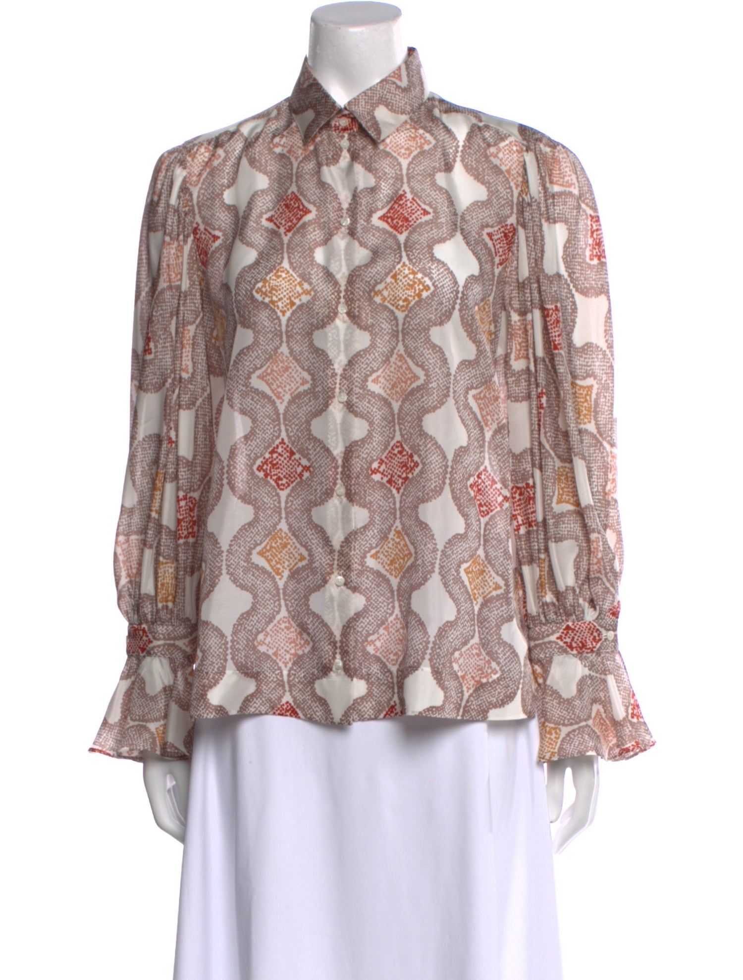 Alaïa Silk Printed Button-Up Top