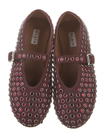 Alaïa Suede Crystal Embellishments Ballet Flats