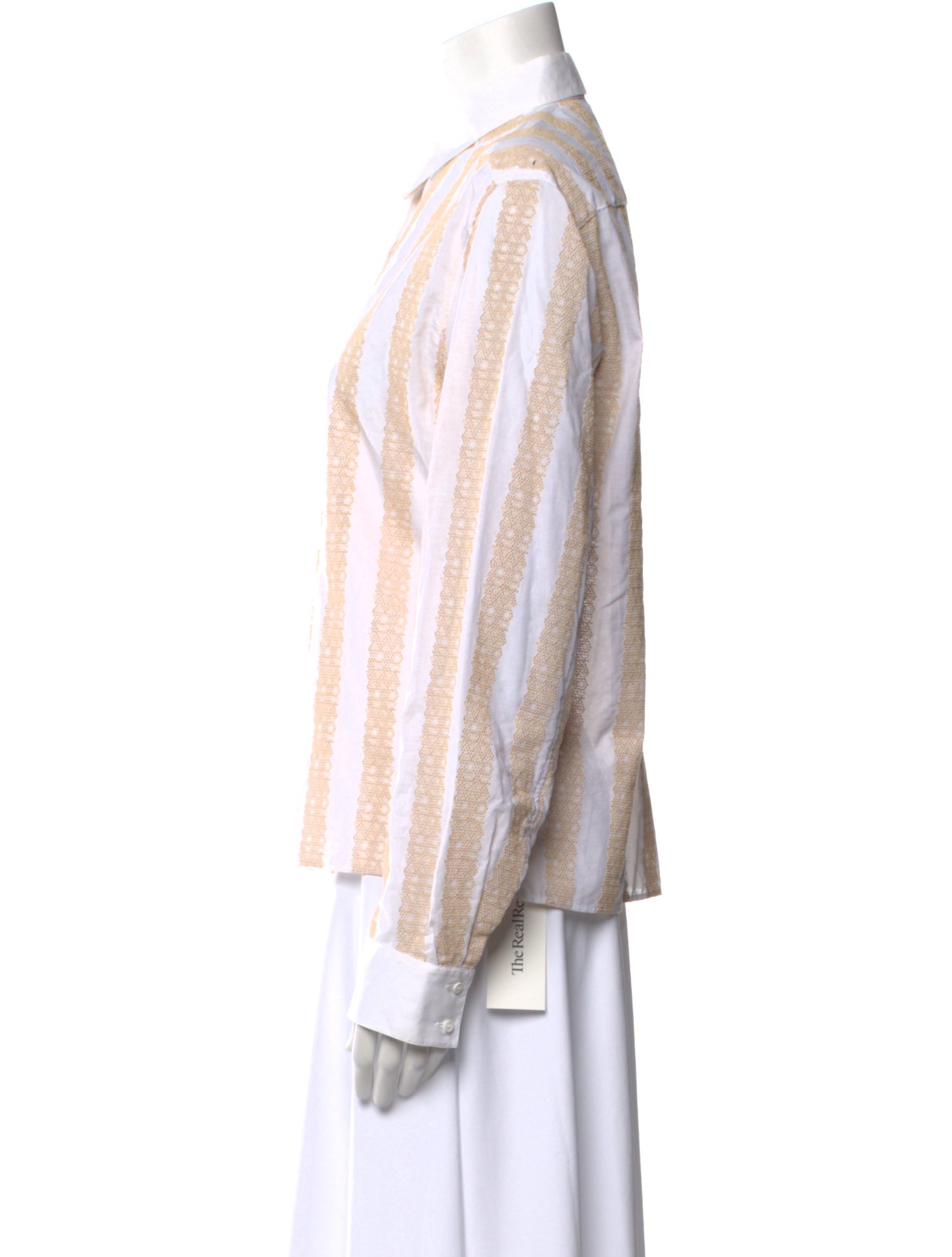 Alaïa Striped Long Sleeve Button-Up Top