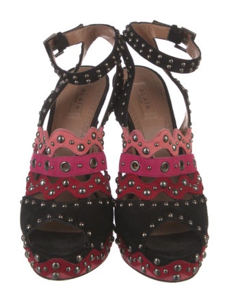 Alaïa Suede Colorblock Pattern Slingback Pumps