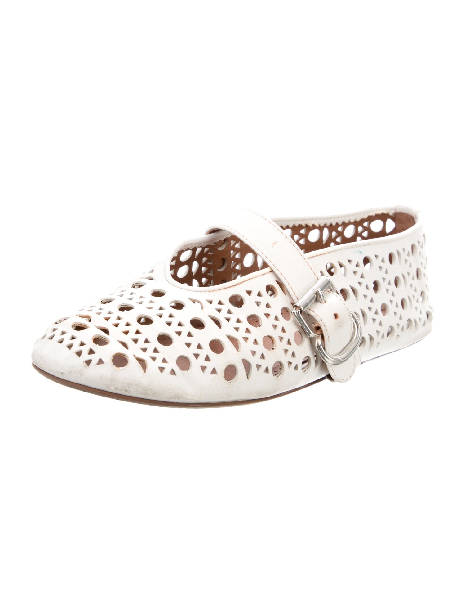 Alaïa Leather Lasercut Accents Mary Jane Flats