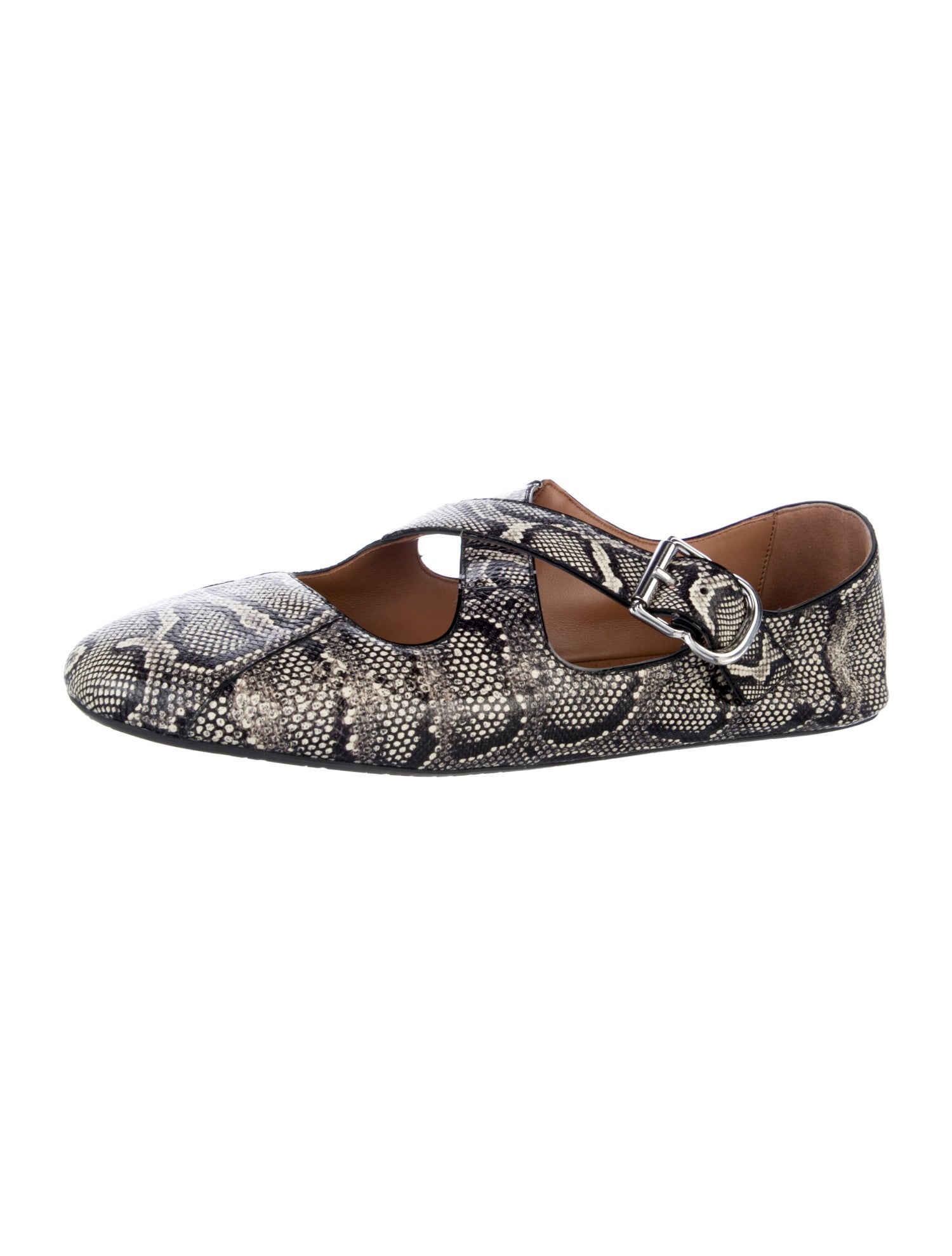 Alaïa Embossed Leather Animal Print Mary Jane Flats