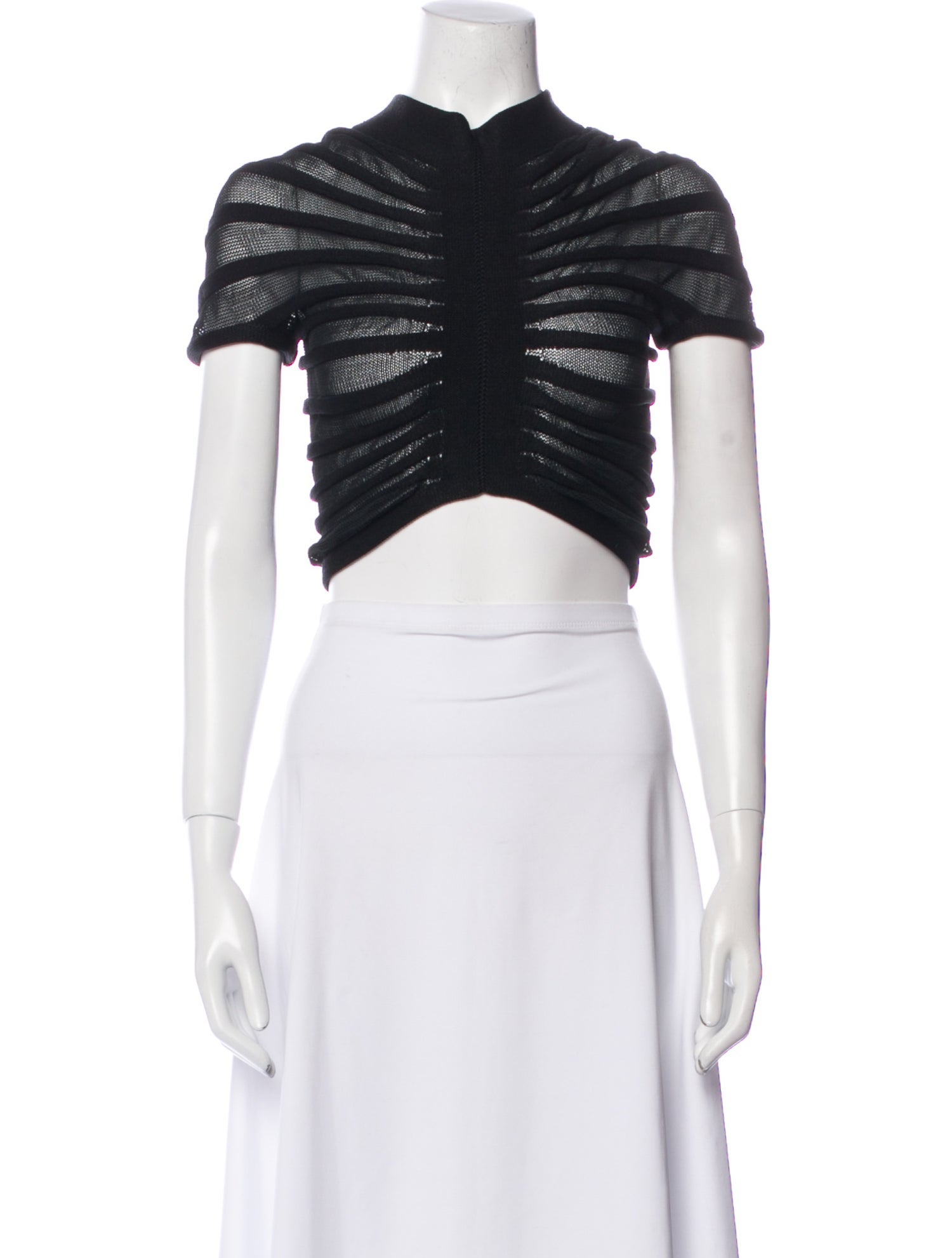 Alaïa Mock Neck Short Sleeve Crop Top
