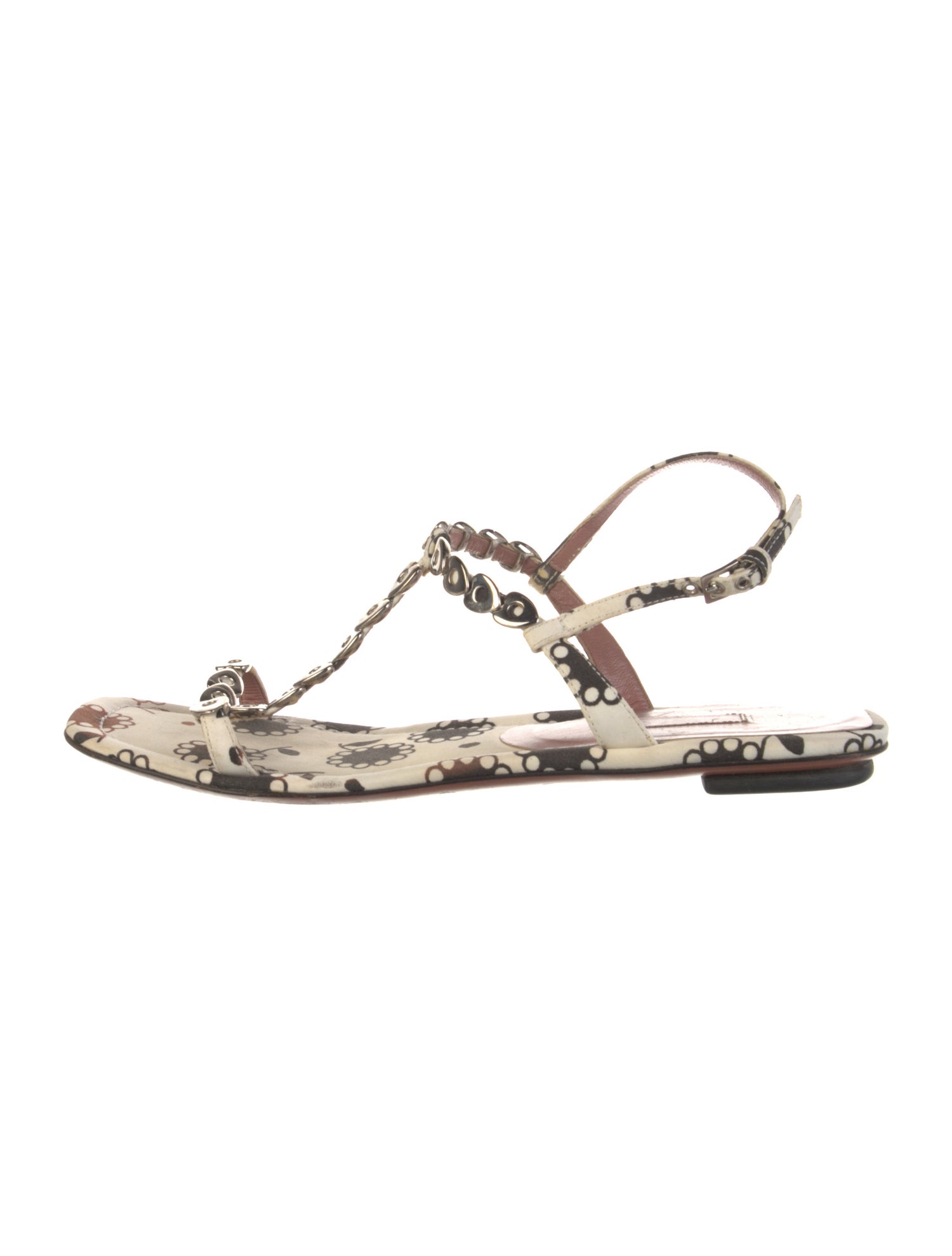 Alaïa Leather Printed T-Strap Sandals