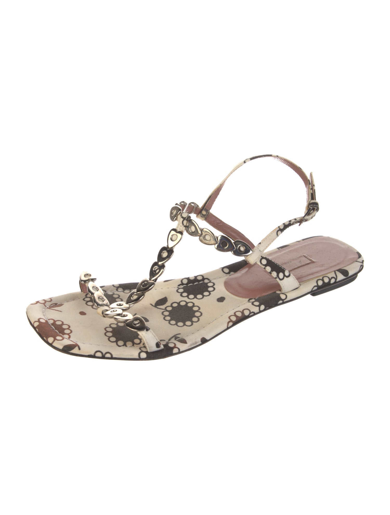 Alaïa Leather Printed T-Strap Sandals