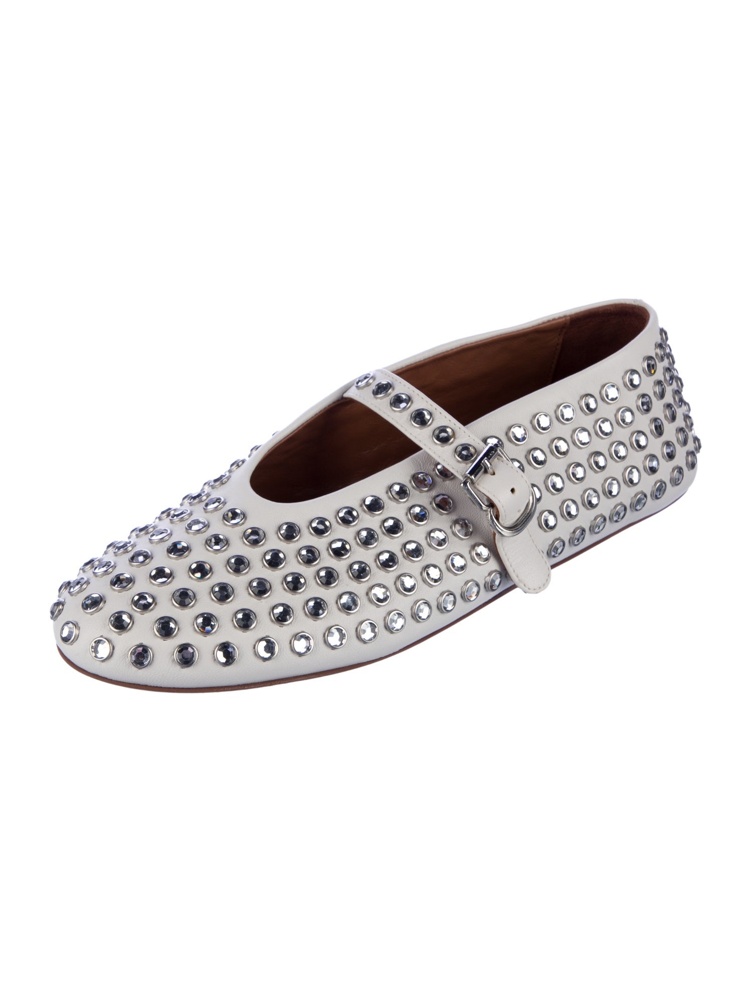 Alaïa Leather Crystal Embellishments Mary Jane Flats