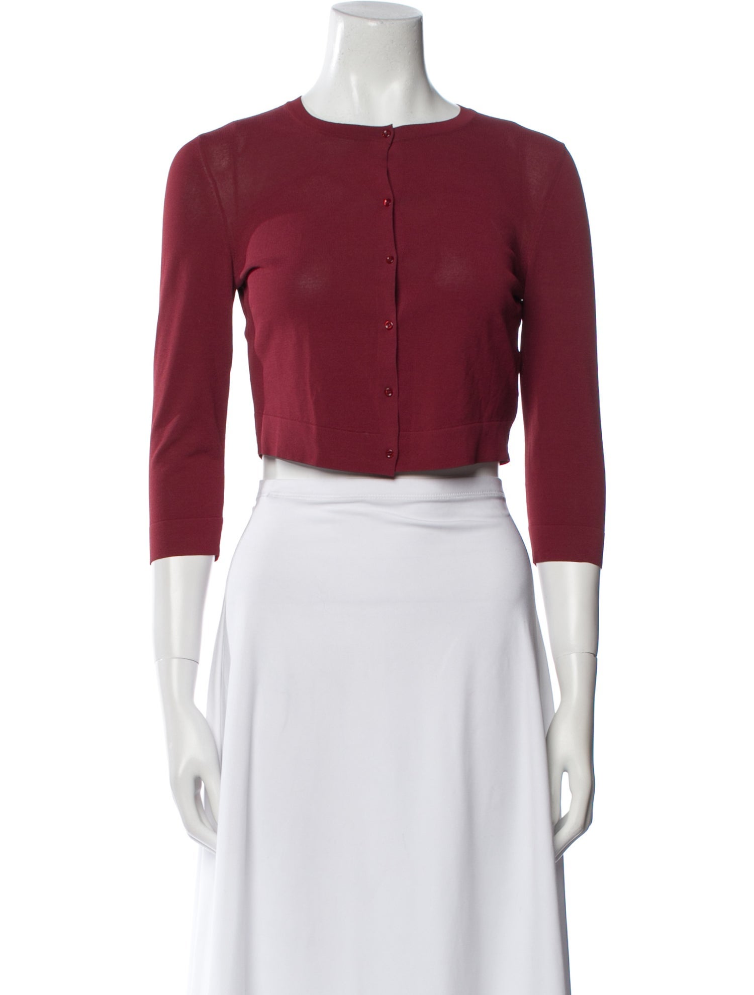 Alaïa Crew Neck Three-Quarter Sleeve Crop Top