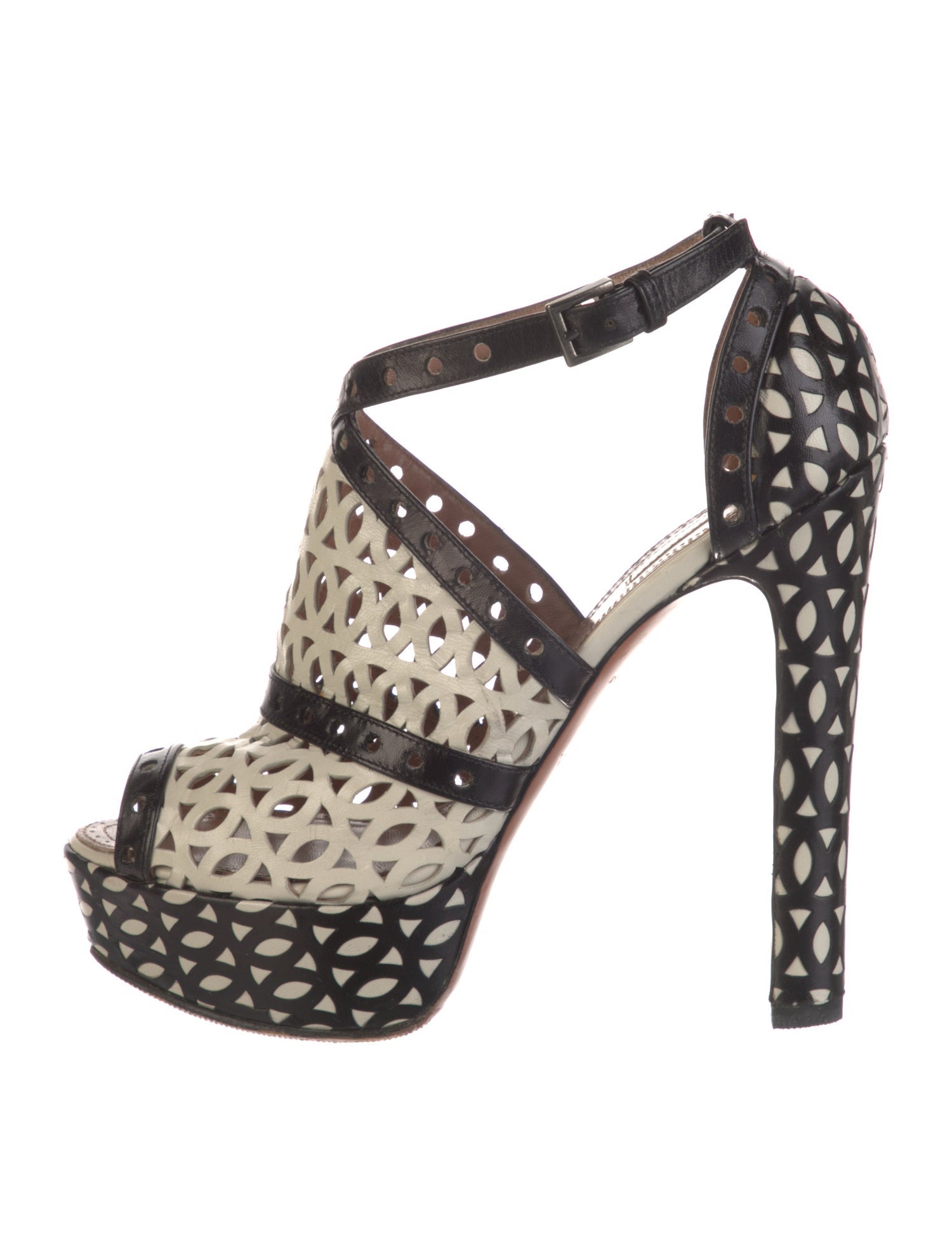 Alaïa Leather Patterned T-Strap Pumps
