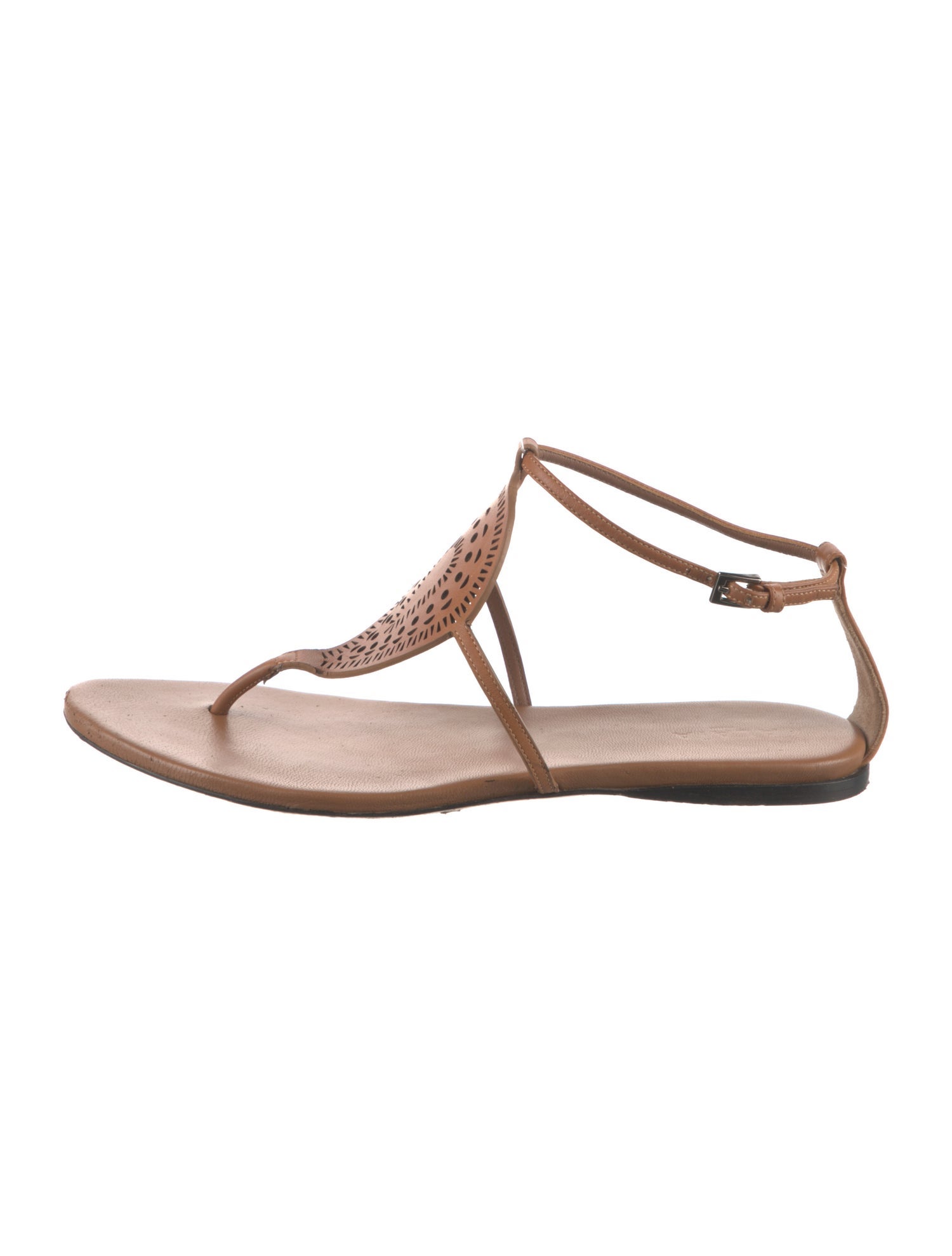 Alaïa Leather Lasercut Accents T-Strap Sandals