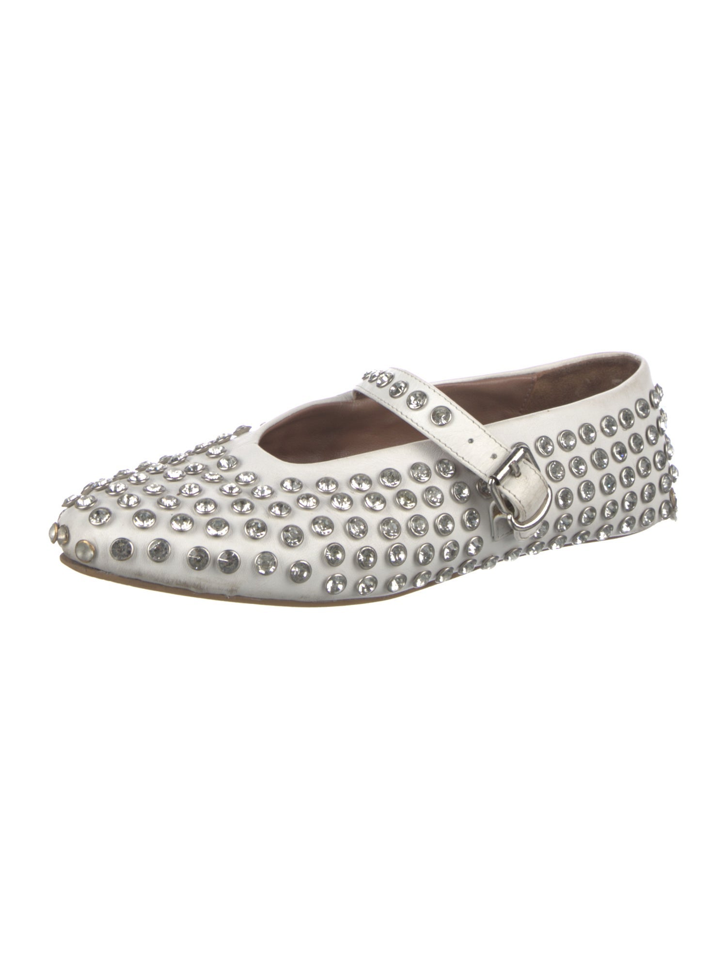 Alaïa Leather Crystal Embellishments Mary Jane Flats