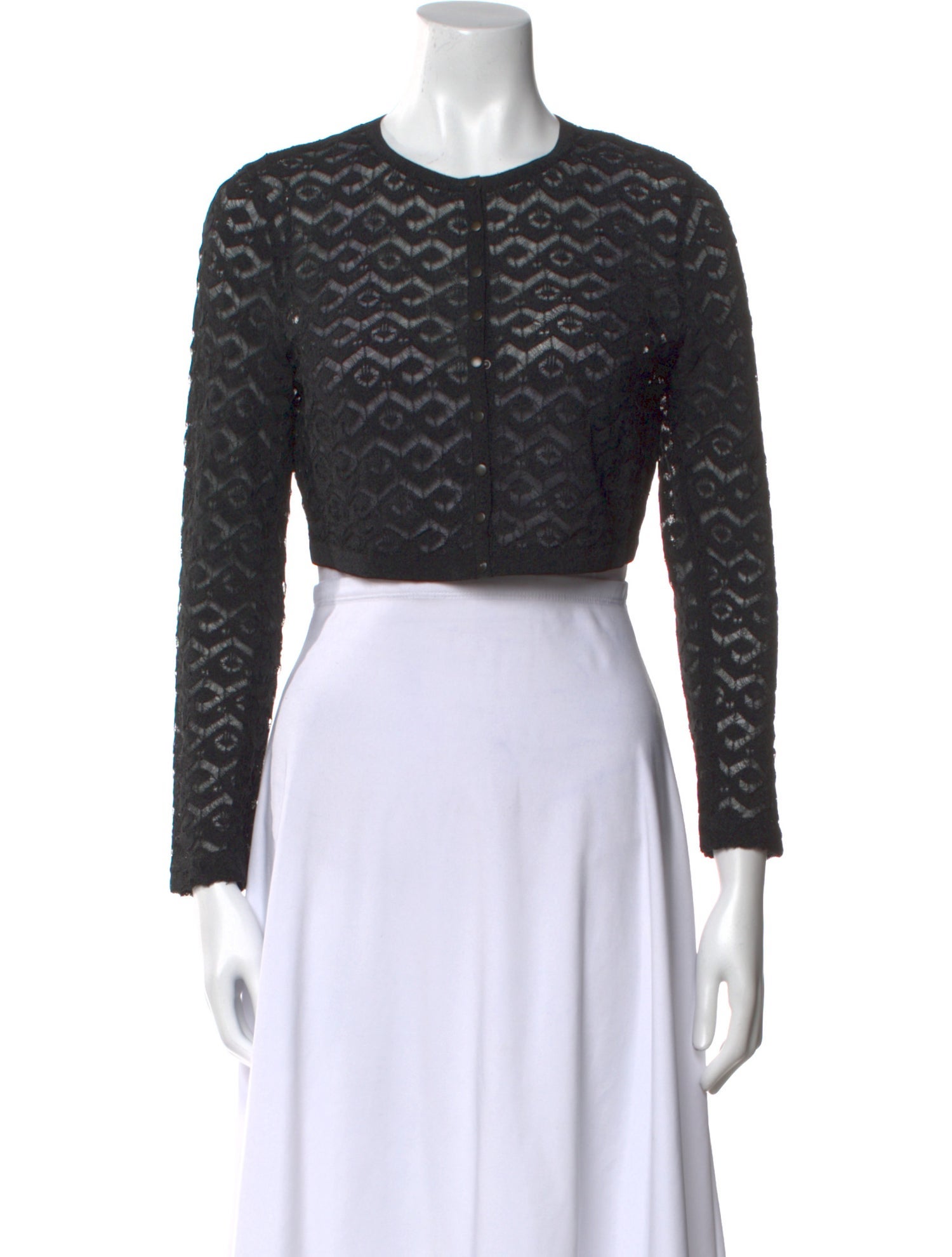 Alaïa Crew Neck Long Sleeve Crop Top