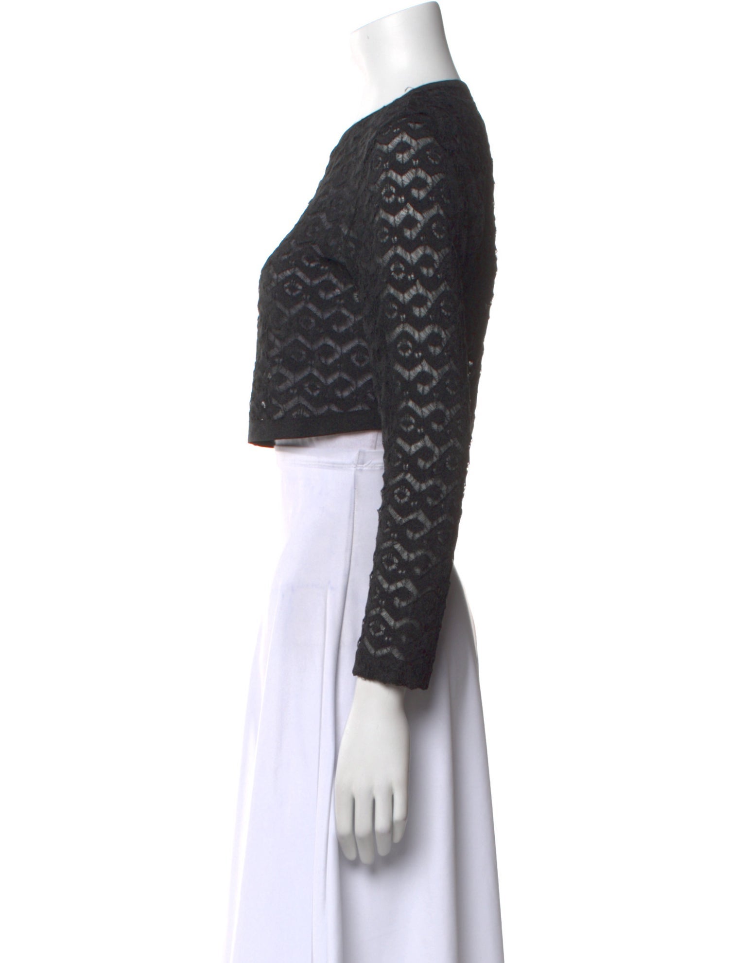 Alaïa Crew Neck Long Sleeve Crop Top