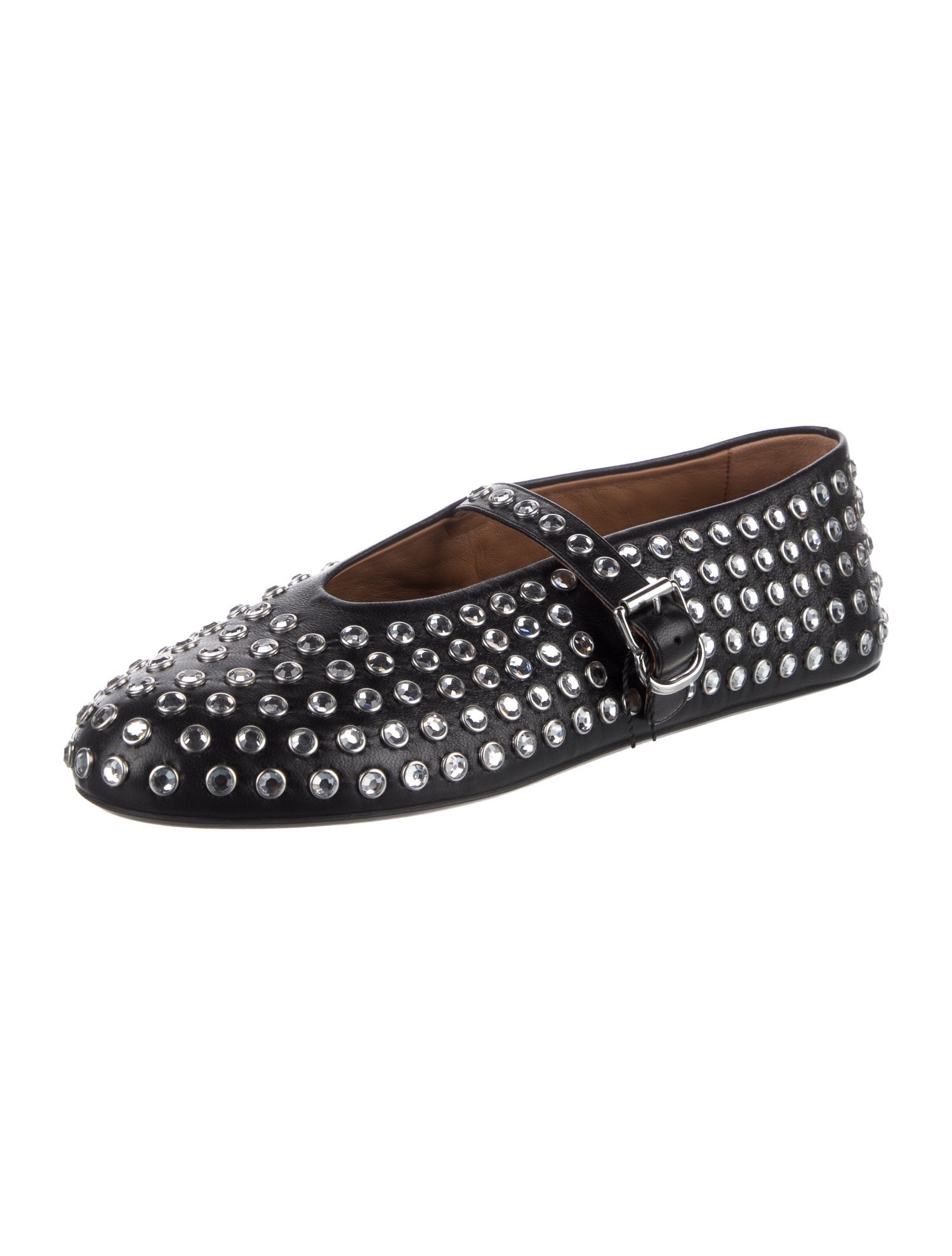 Alaïa Leather Crystal Embellishments Mary Jane Flats
