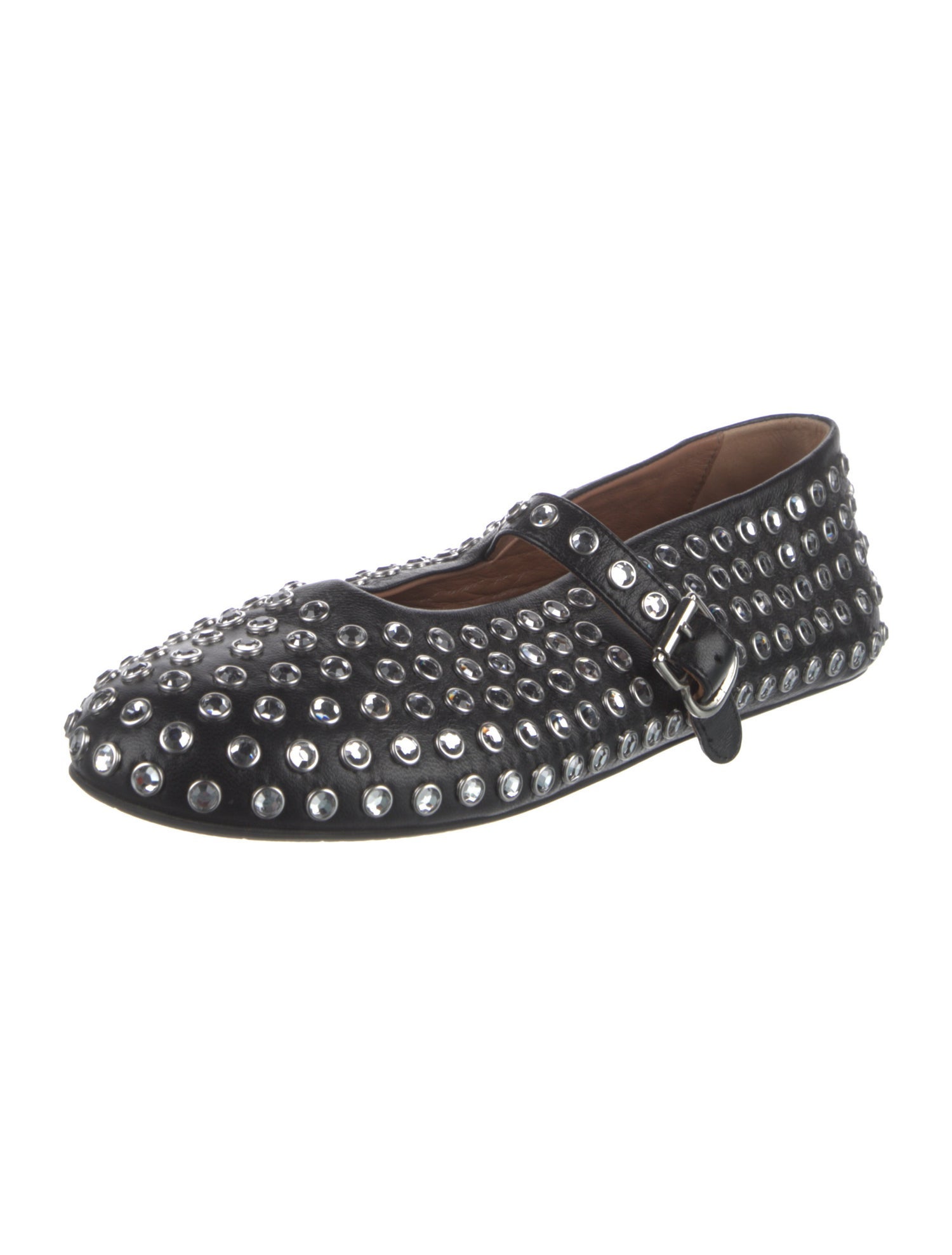 Alaïa Leather Crystal Embellishments Mary Jane Flats