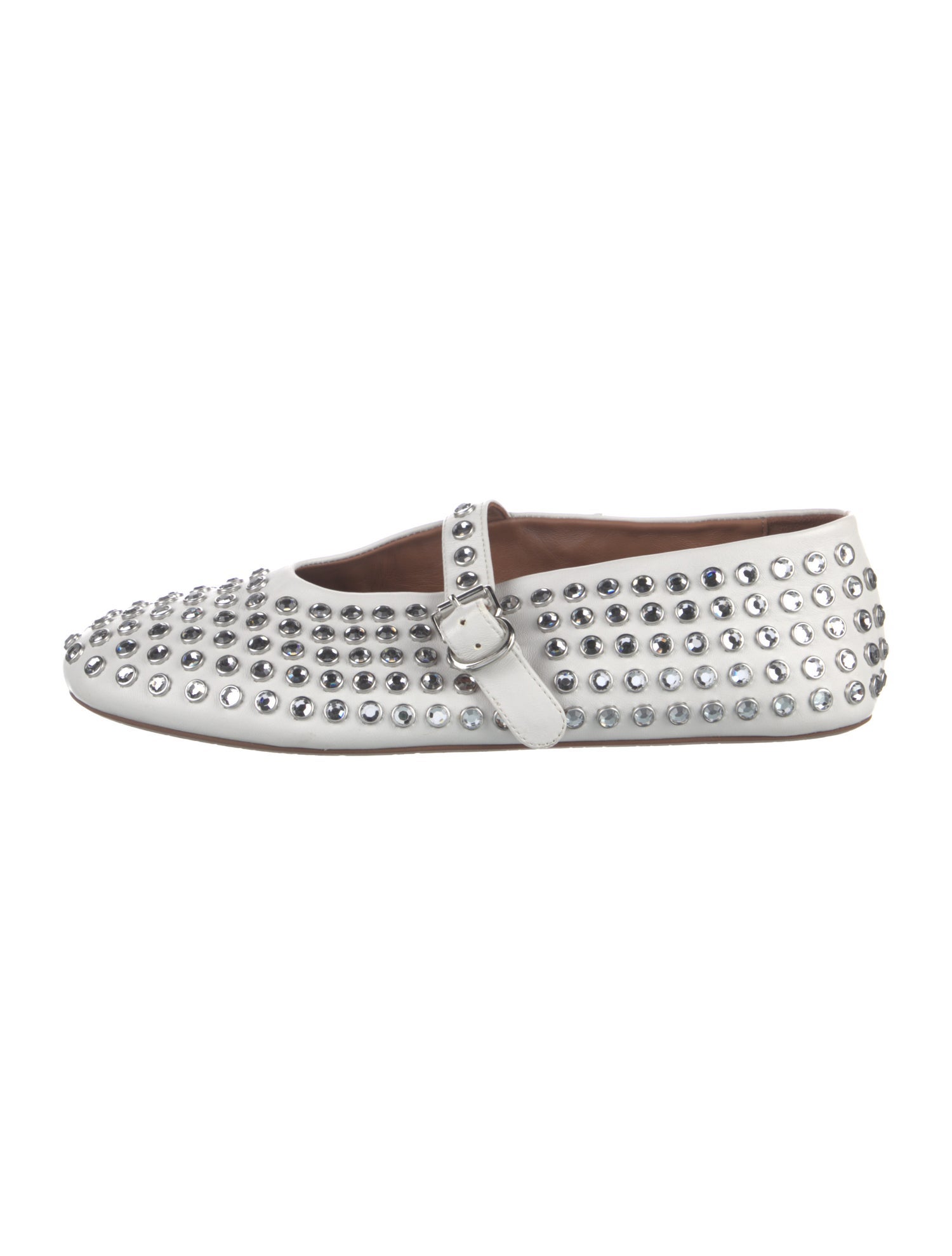 Alaïa Leather Crystal Embellishments Mary Jane Flats