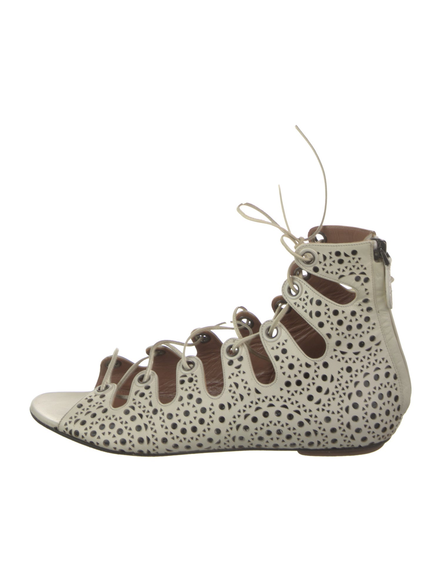 Alaïa Leather Lasercut Accents Gladiator Sandals