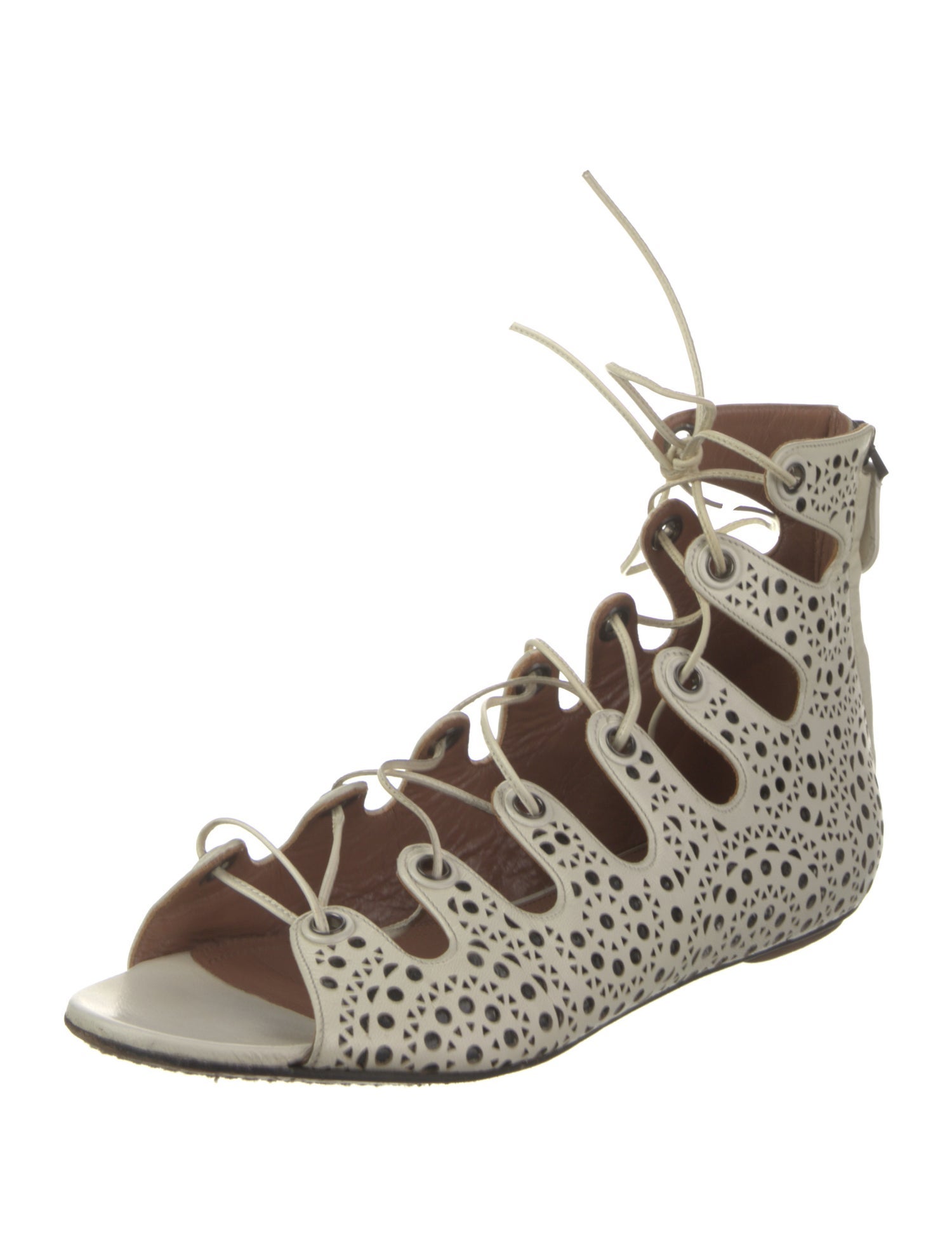 Alaïa Leather Lasercut Accents Gladiator Sandals