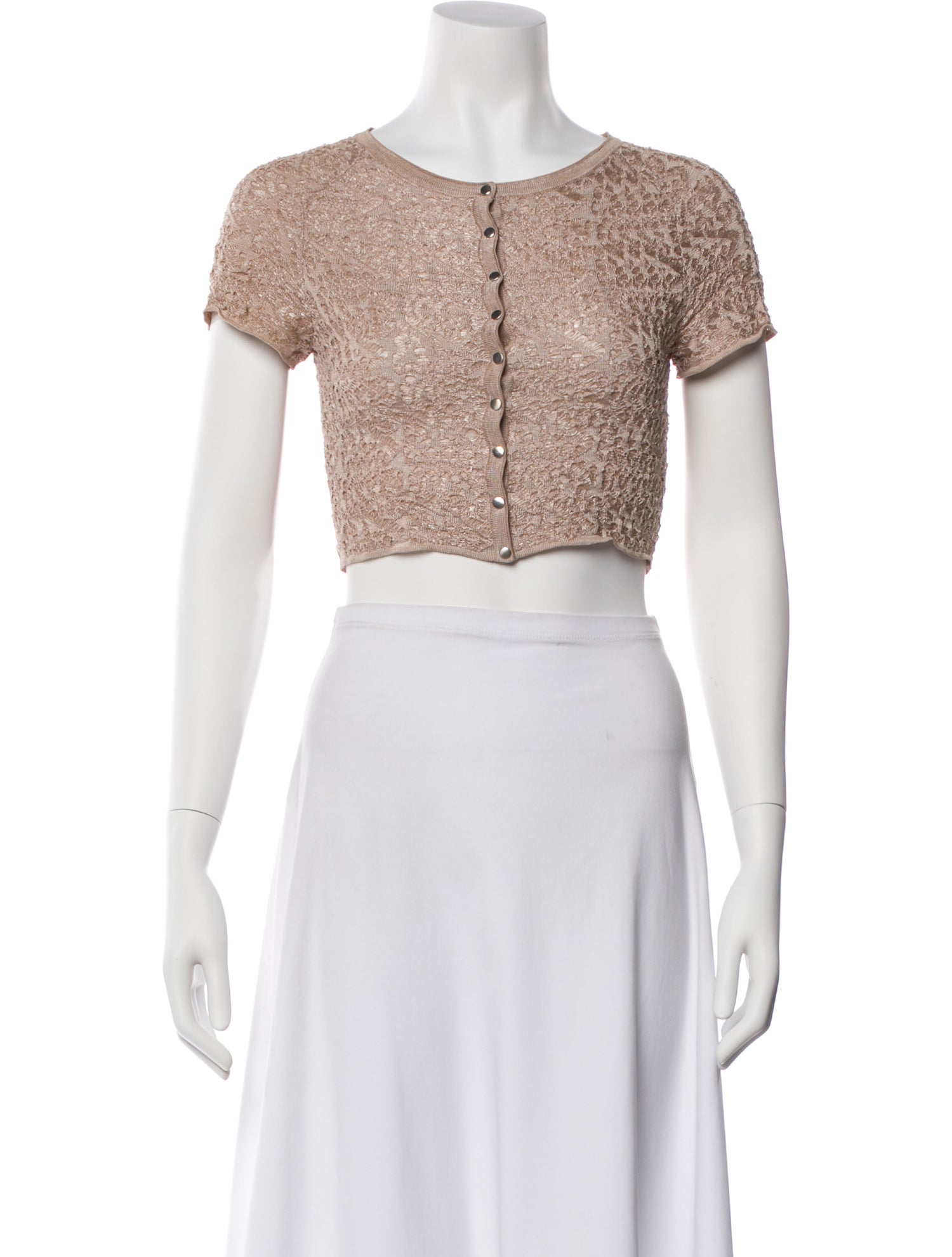 Alaïa Scoop Neck Short Sleeve Crop Top