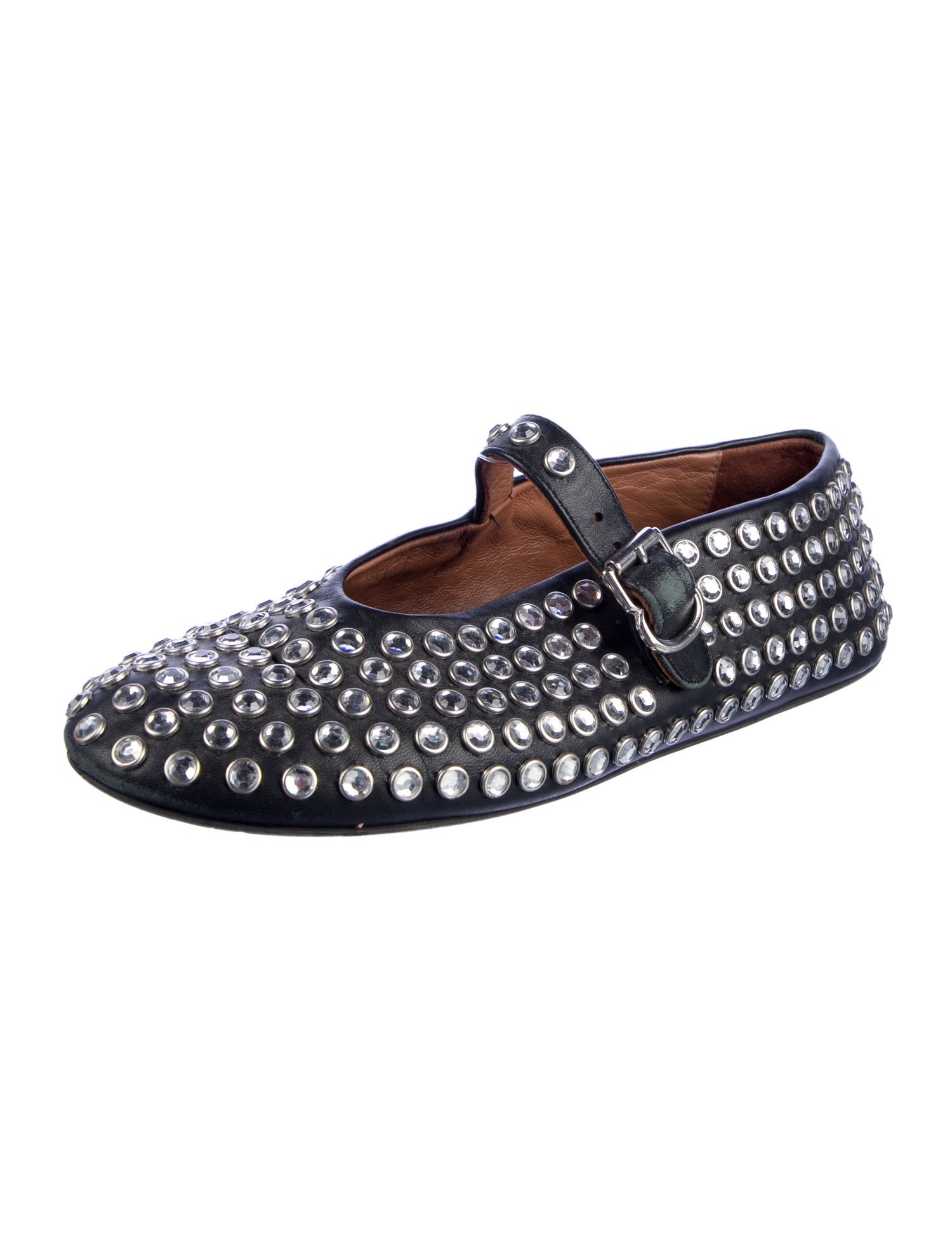 Alaïa Leather Crystal Embellishments Mary Jane Flats