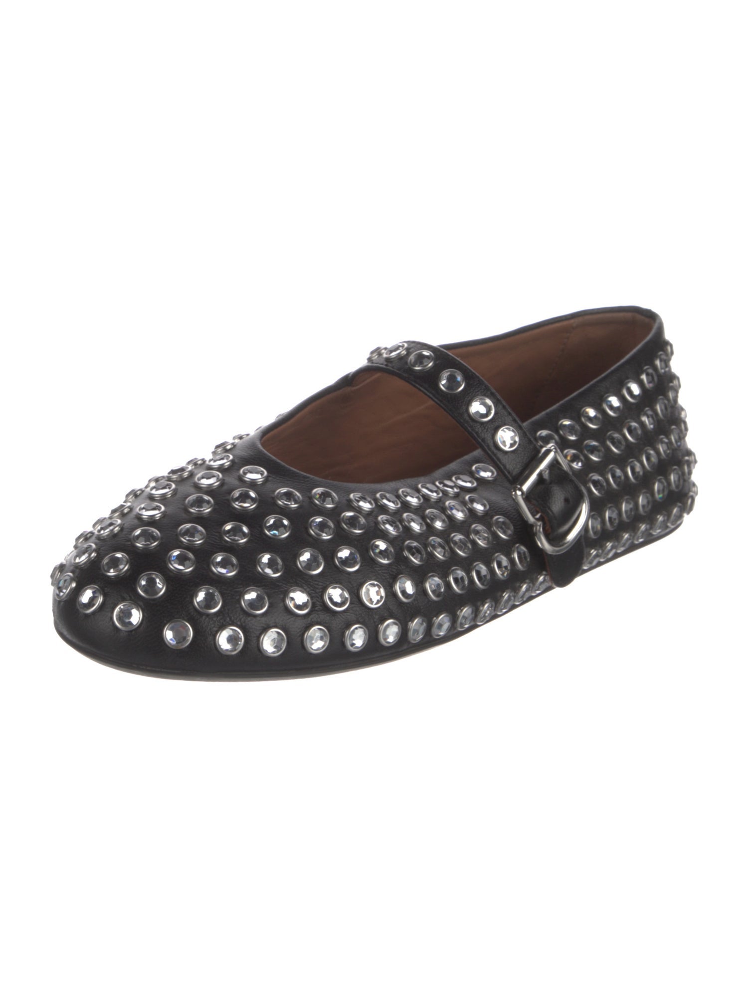 Alaïa Leather Crystal Embellishments Mary Jane Flats