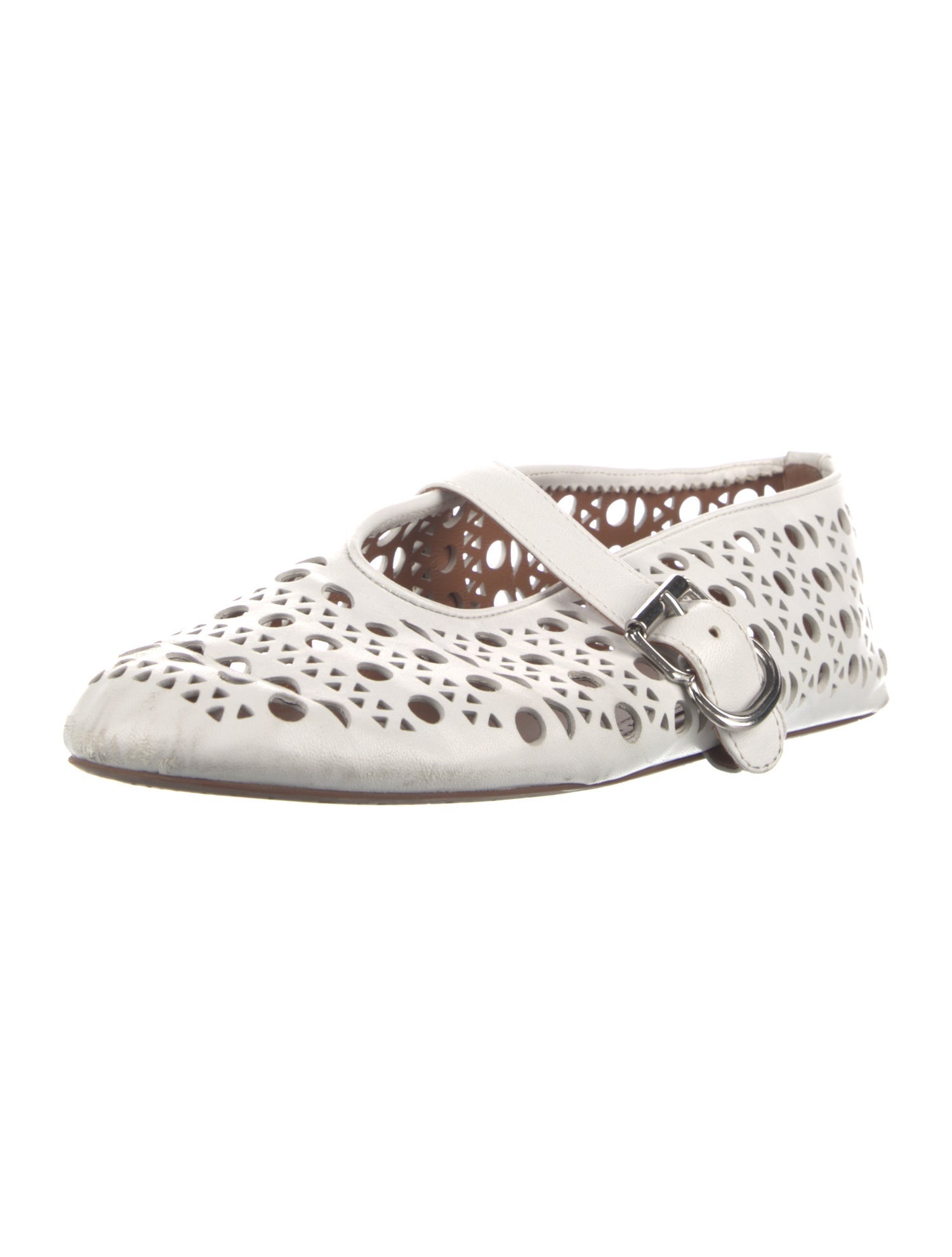 Alaïa Leather Patterned Mary Jane Flats