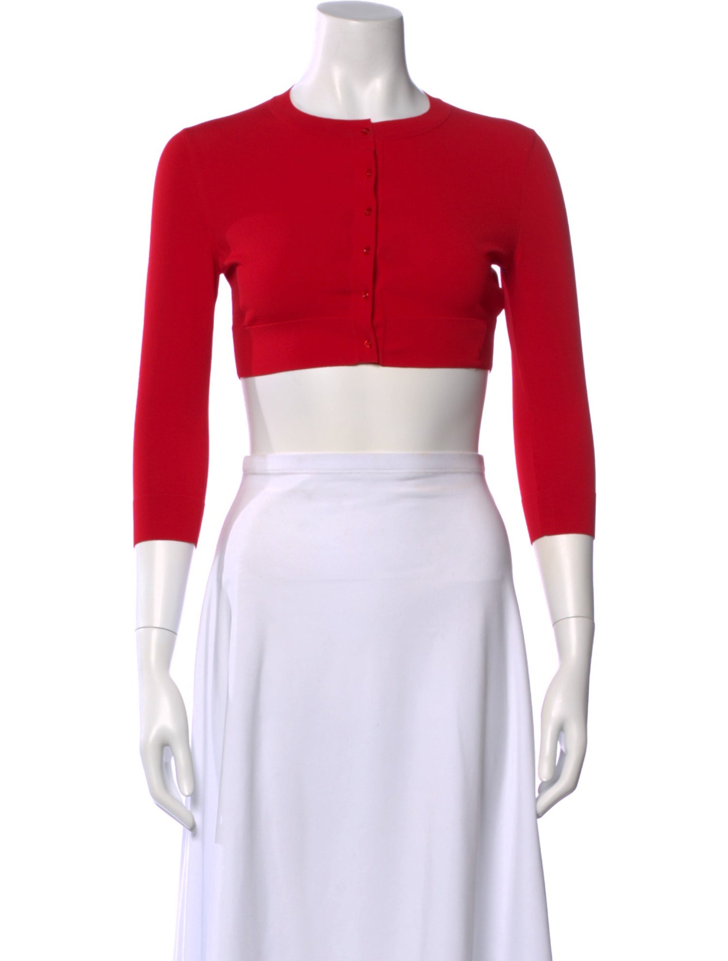 Alaïa Crew Neck Three-Quarter Sleeve Crop Top