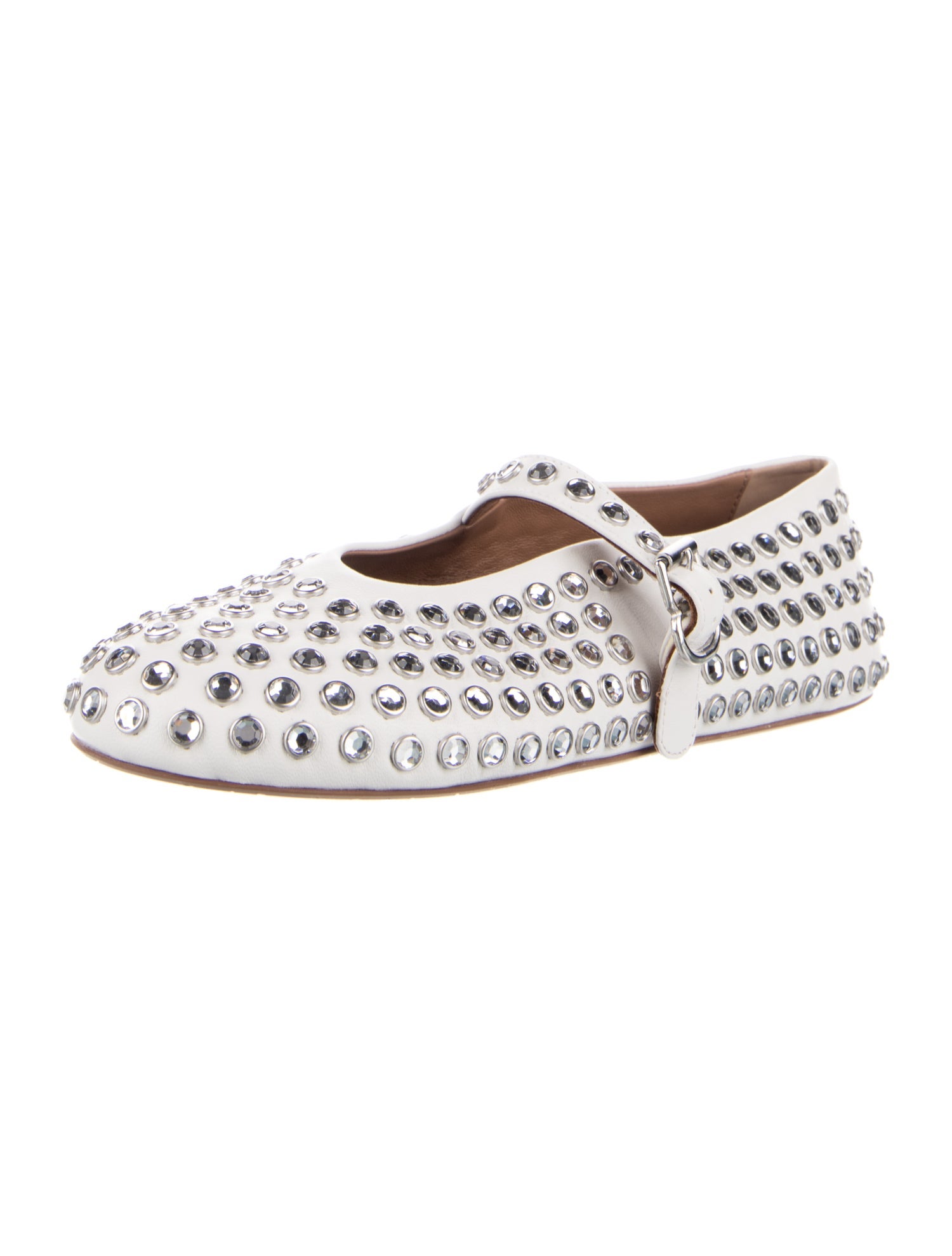Alaïa Leather Crystal Embellishments Mary Jane Flats