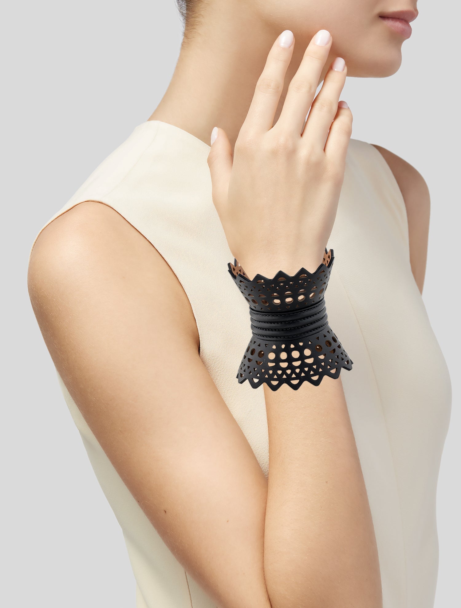 Alaïa Leather Corset Cuff Bracelet w/ Tags