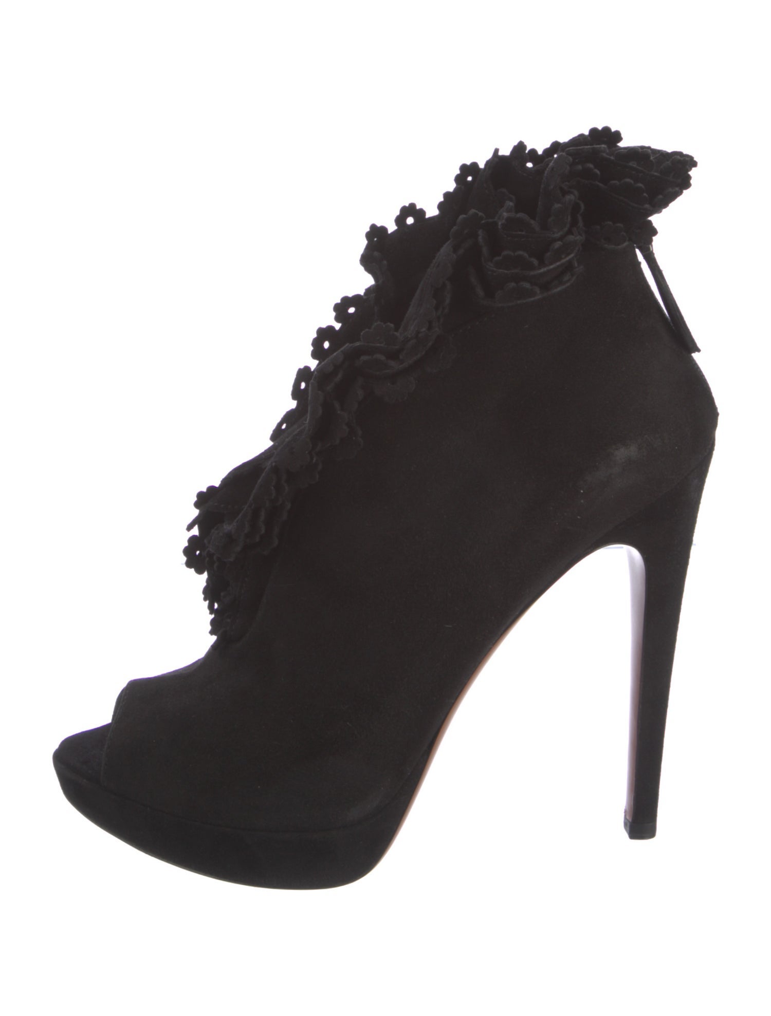 Alaïa Suede Ruffle Embellishment Lace-Up Boots