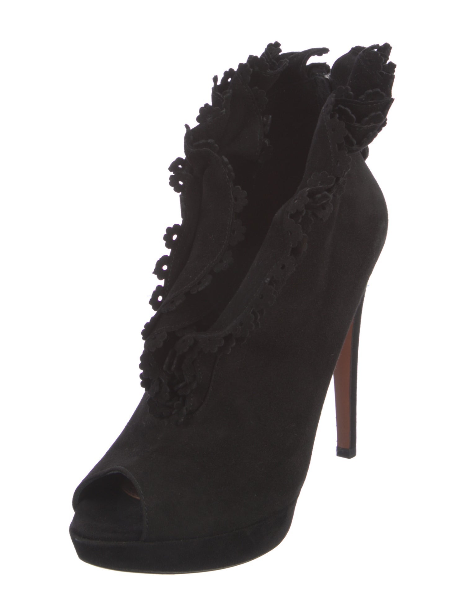 Alaïa Suede Ruffle Embellishment Lace-Up Boots