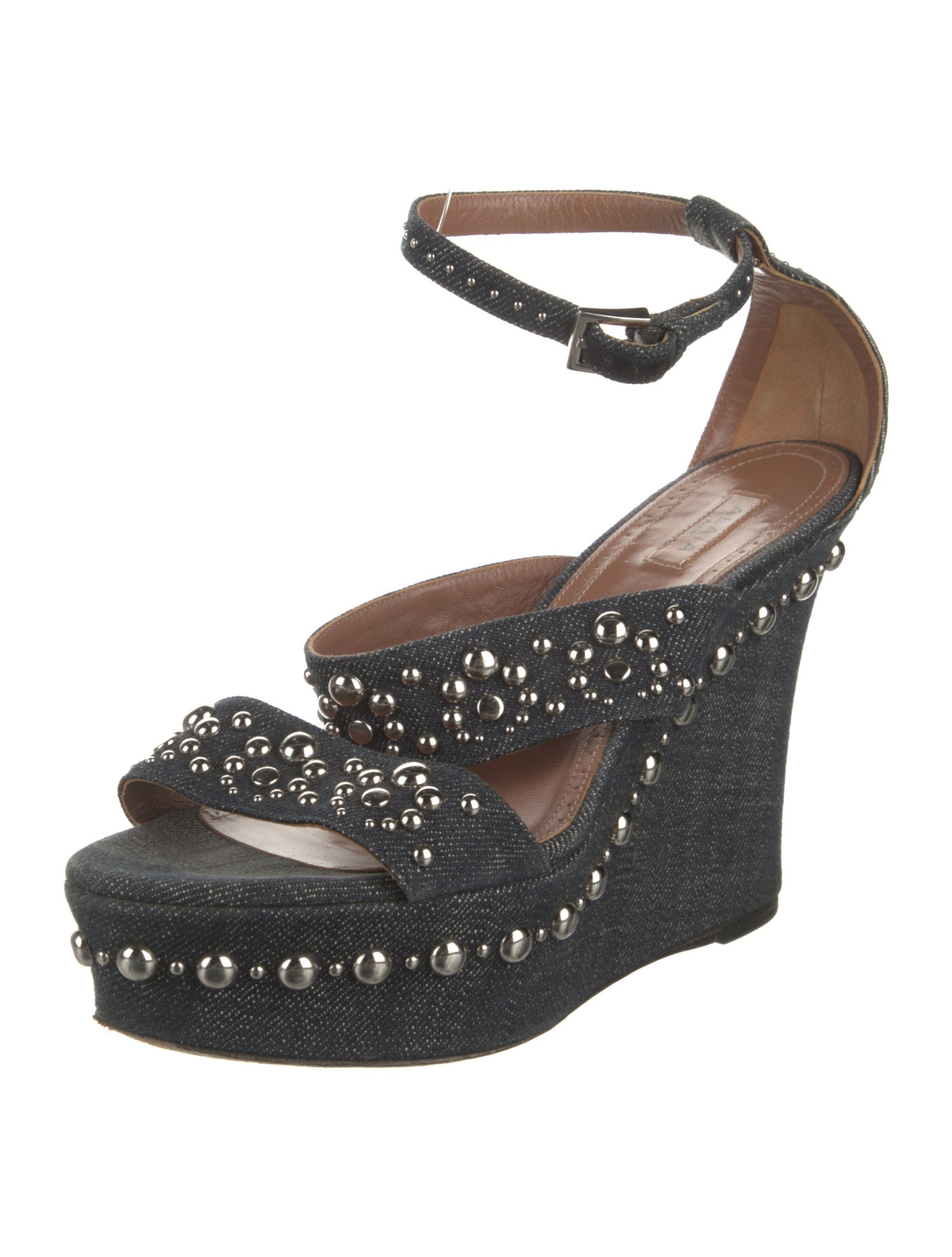 Alaïa Denim Studded Accents Sandals