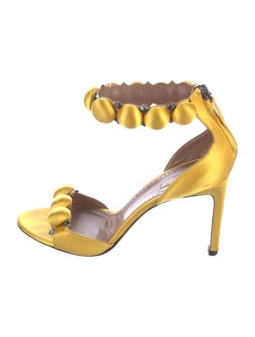 Pre-owned Alaïa Satin Studded Accents Sandals In Yellow
